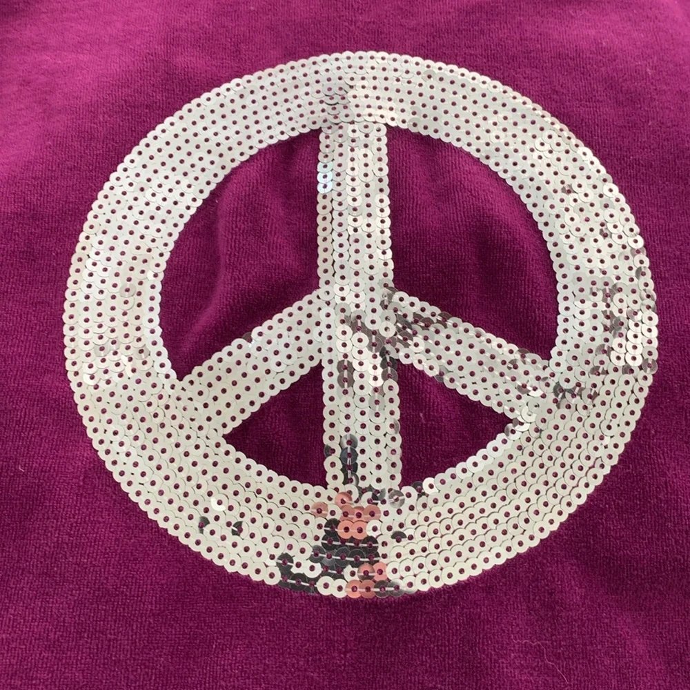 PINK ROSE Girl’s Hot Pink Hoodie Velour Sequin Peace Sign Full Zip Pockets‎ S